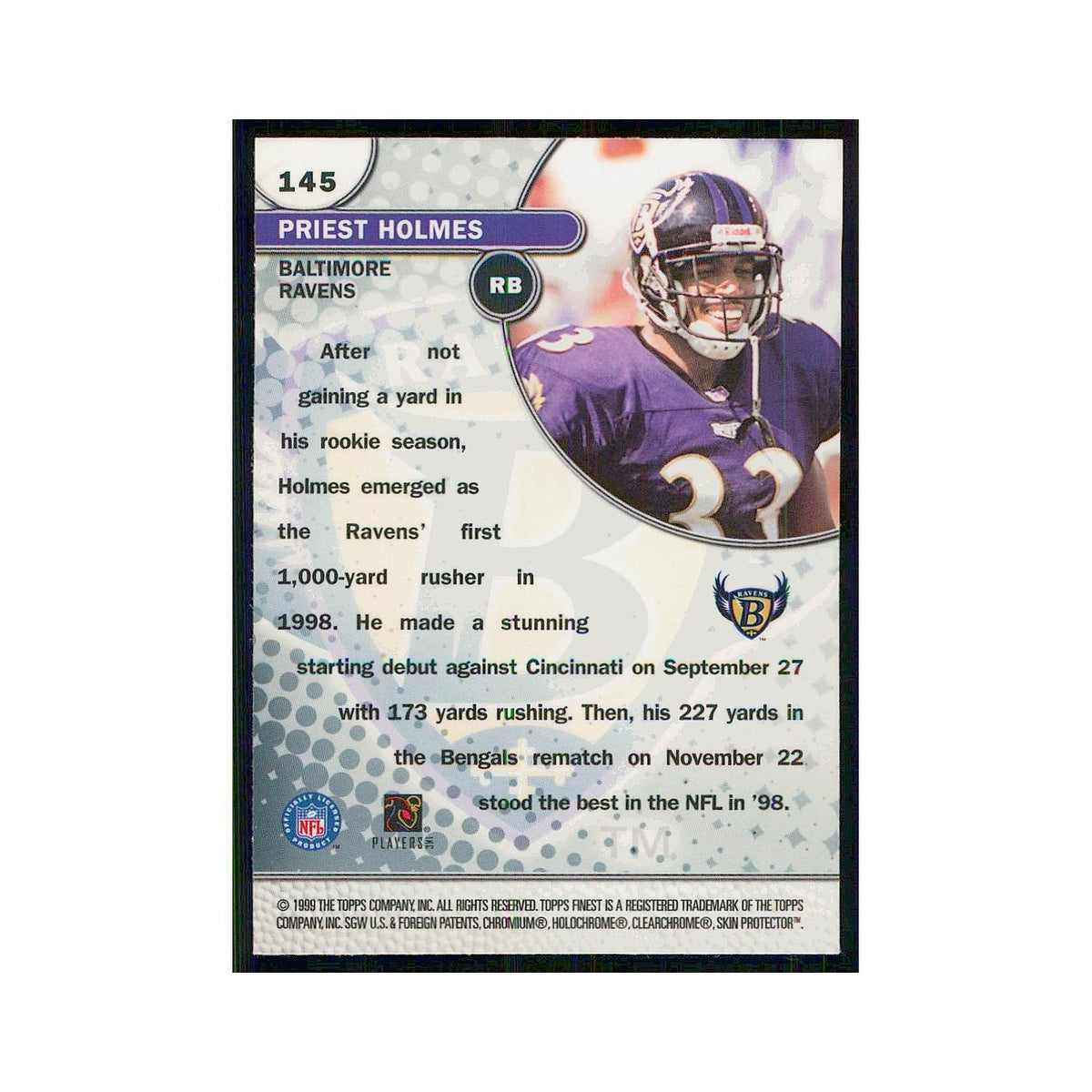 1999 Topps Finest w coating Priest Holmes Ravens #145