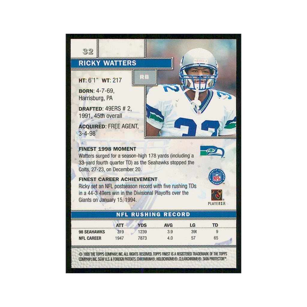 1999 Topps Finest w coating Ricky Watters Seahawks #32