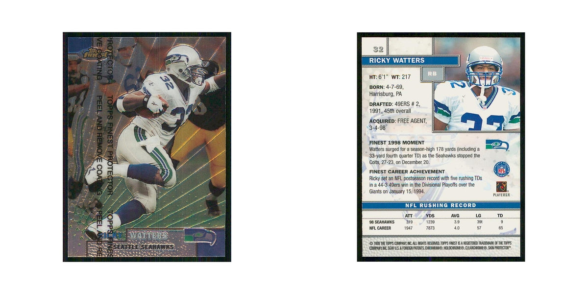 1999 Topps Finest w coating Ricky Watters Seahawks #32