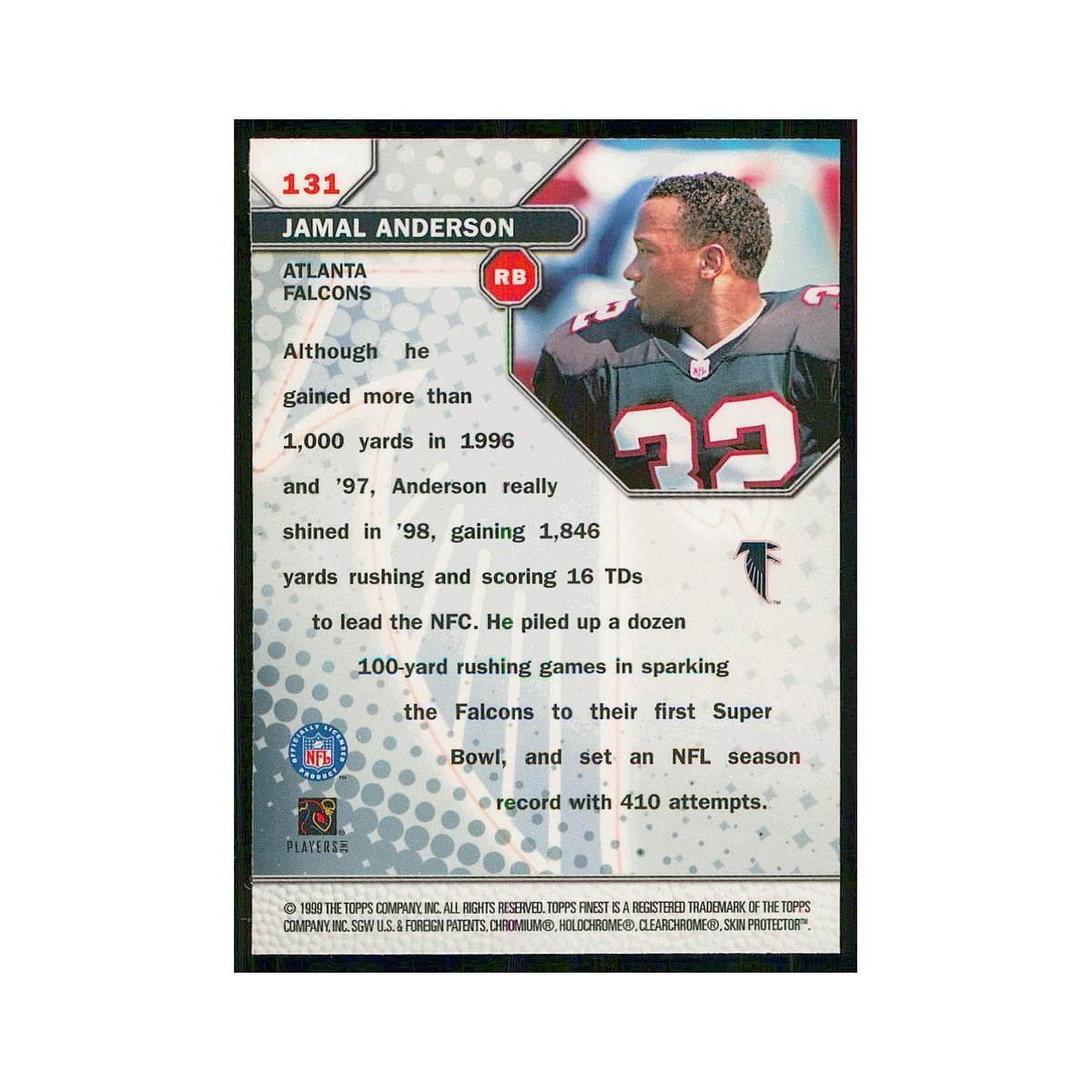 1999 Topps Finest w coating Jamal Anderson Falcons #131