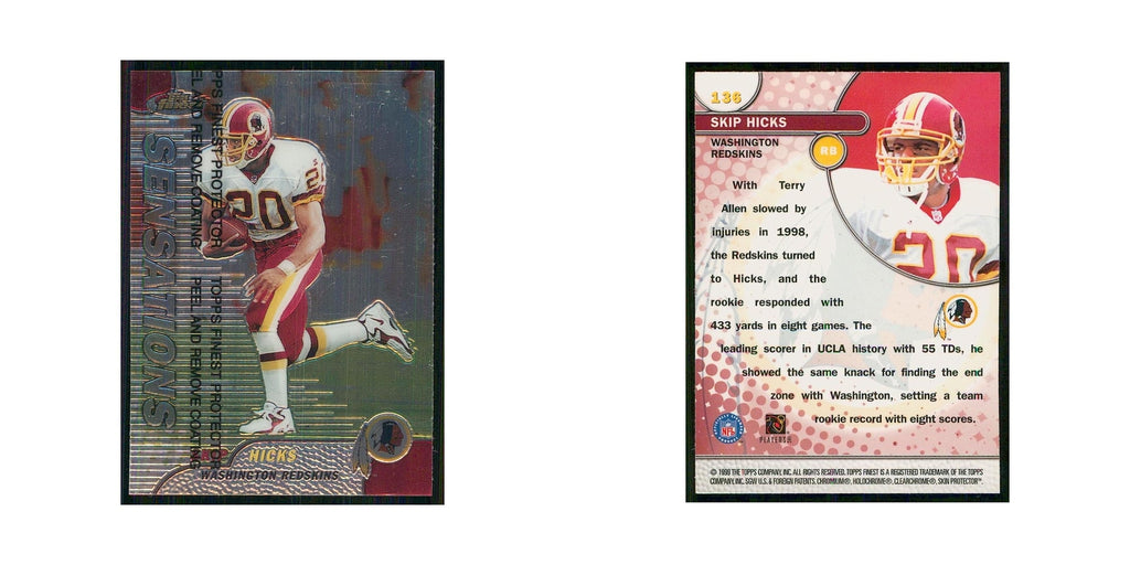 1999 Topps Finest w coating Skip Hicks Redskins #136