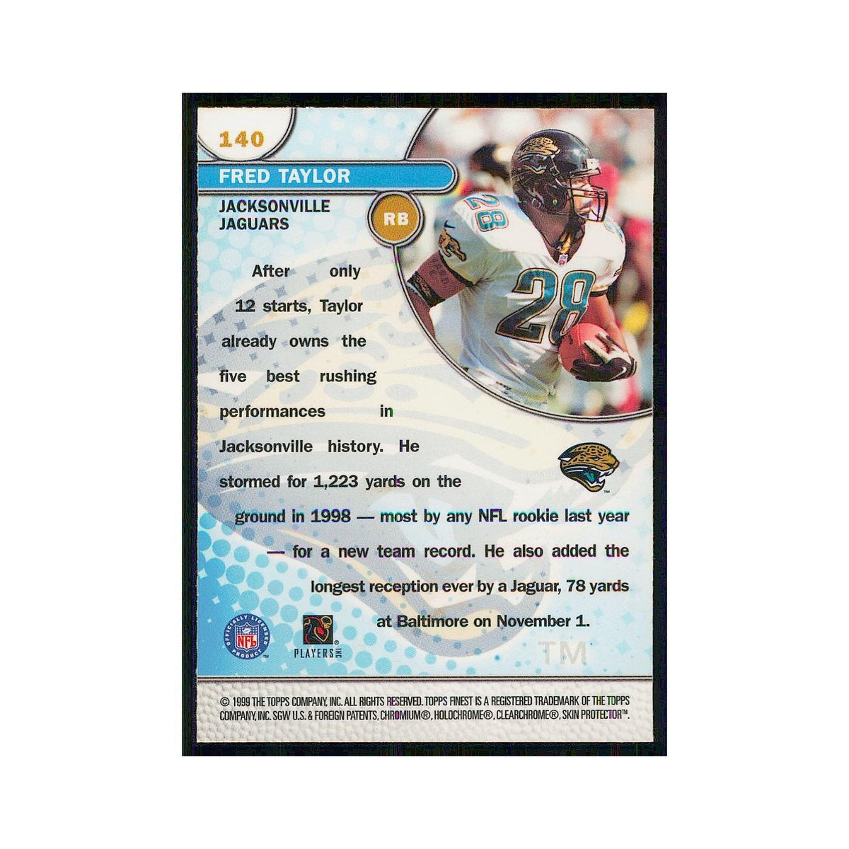 1999 Topps Finest w coating Fred Taylor Jaguars #140