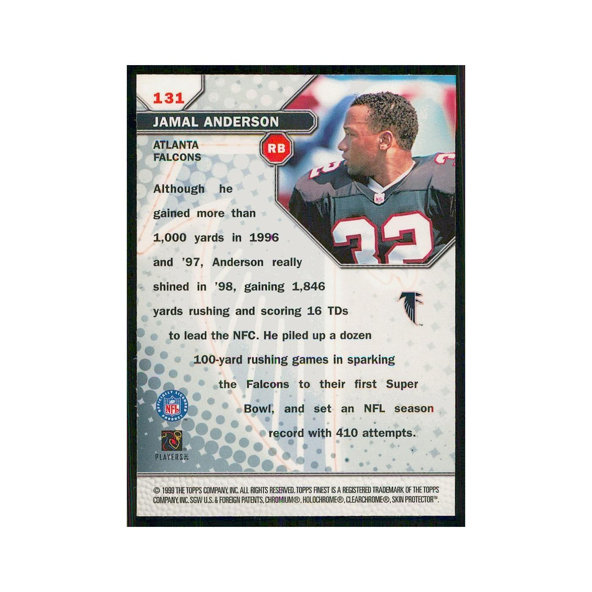 1999 Topps Finest w coating Jamal Anderson Falcons #131