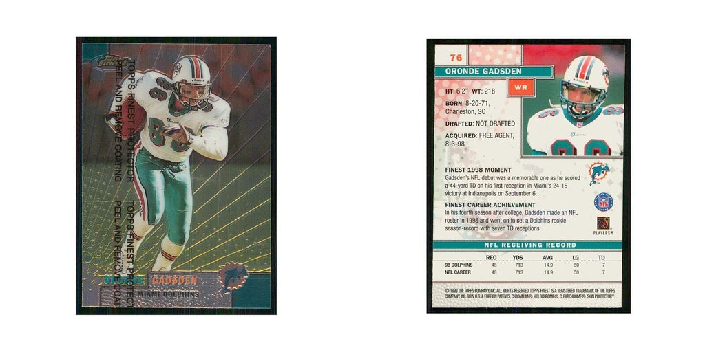 1999 Topps Finest w Coating Oronde Gadsden Dolphins #76