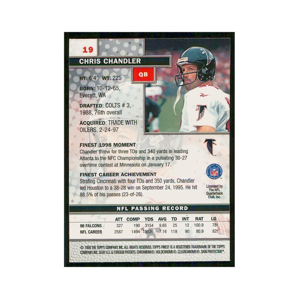 1999 Topps Finest w Coating Chris Chandler Falcons #19