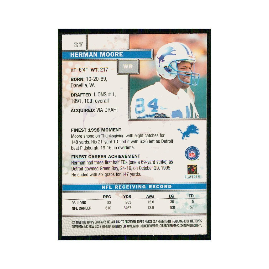 1999 Topps Finest w Coating Herman Moore Lions #37