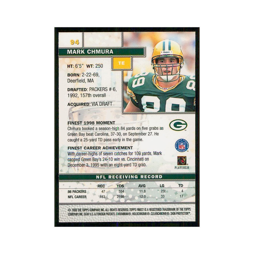 1999 Topps Finest w Coating Mark Chmura Packers #94