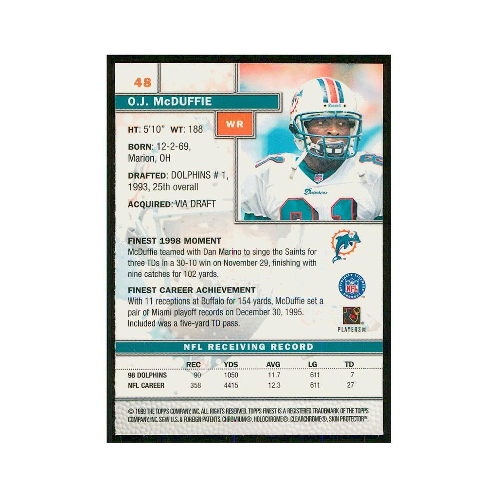 1999 Topps Finest w Coating O.J. McDuffie Dolphins #48