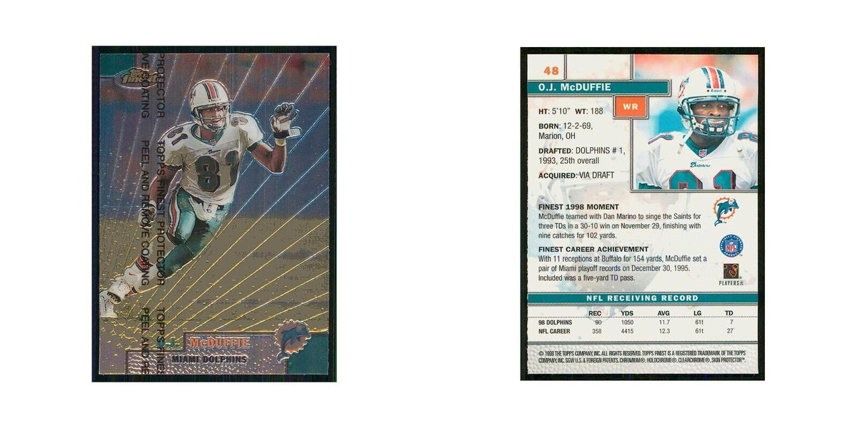 1999 Topps Finest w Coating O.J. McDuffie Dolphins #48