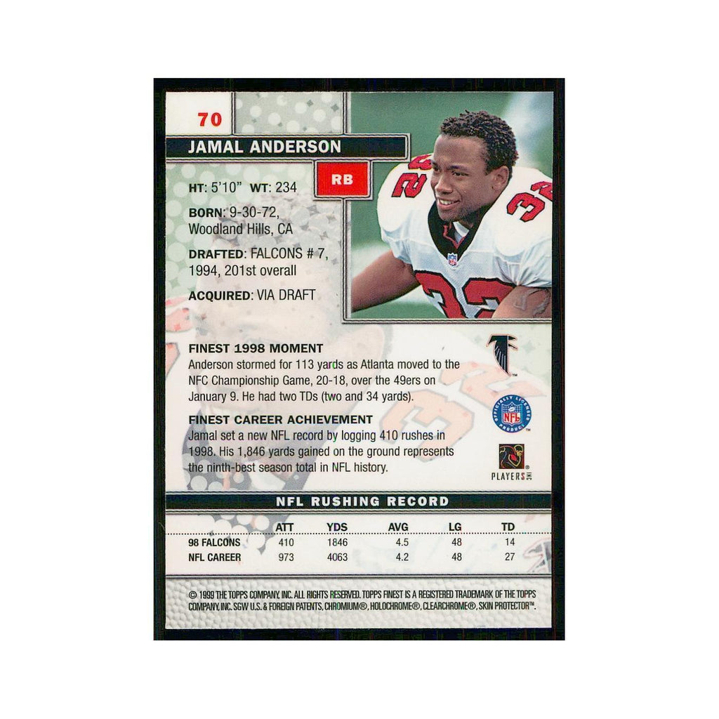 1999 Topps Finest w Coating Jamal Anderson Falcons #70
