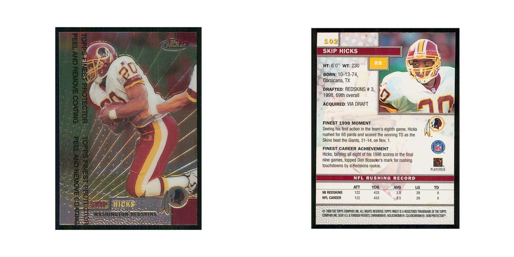 1999 Topps Finest w Coating Skip Hicks Redskins #102