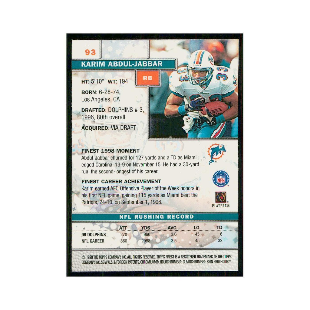 1999 Topps Finest w Coating Karim Abdul-Jabbar Dolphins #93