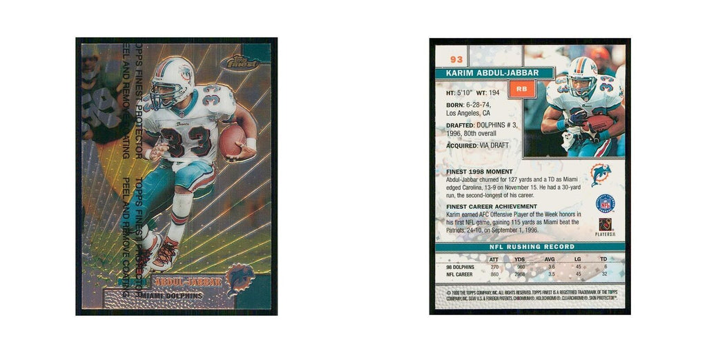 1999 Topps Finest w Coating Karim Abdul-Jabbar Dolphins #93