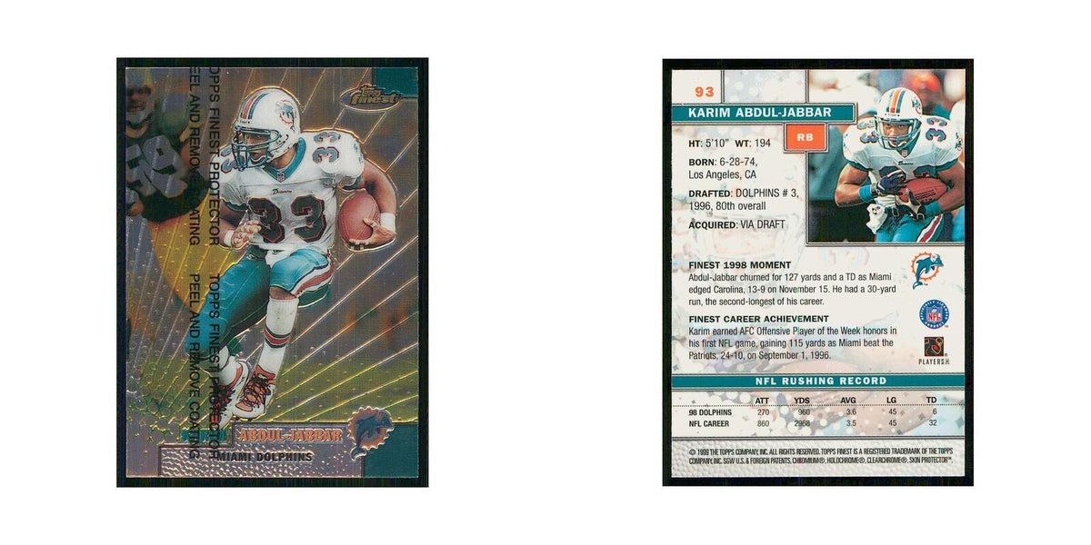 1999 Topps Finest w Coating Karim Abdul-Jabbar Dolphins #93