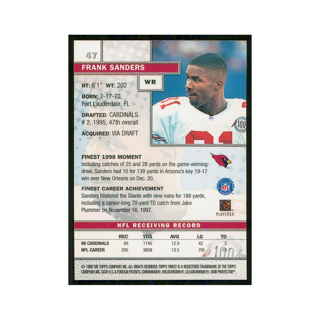 1999 Topps Finest w Coating Frank Sanders Cardinals #47