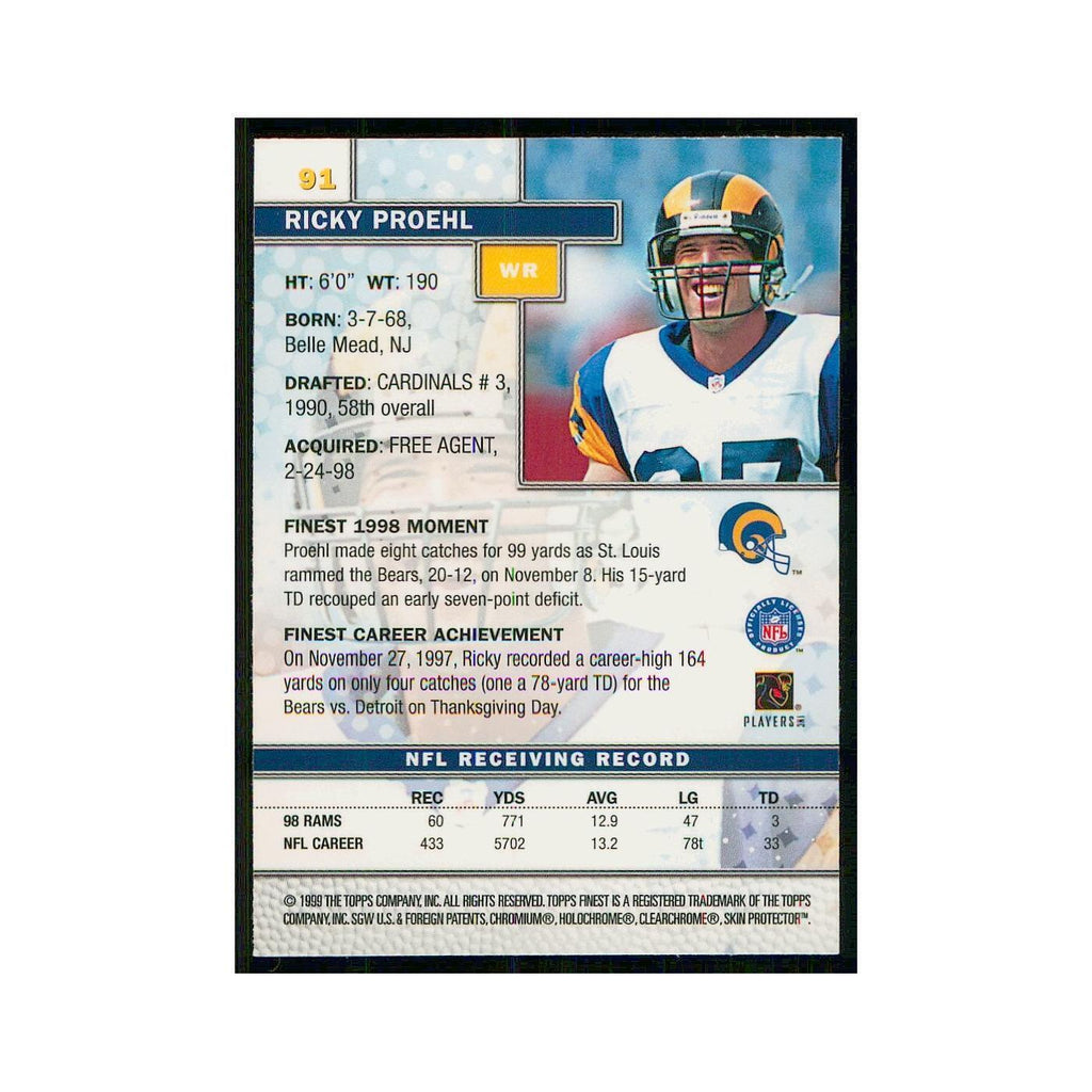 1999 Topps Finest w Coating Ricky Proehl St. Louis Rams #91