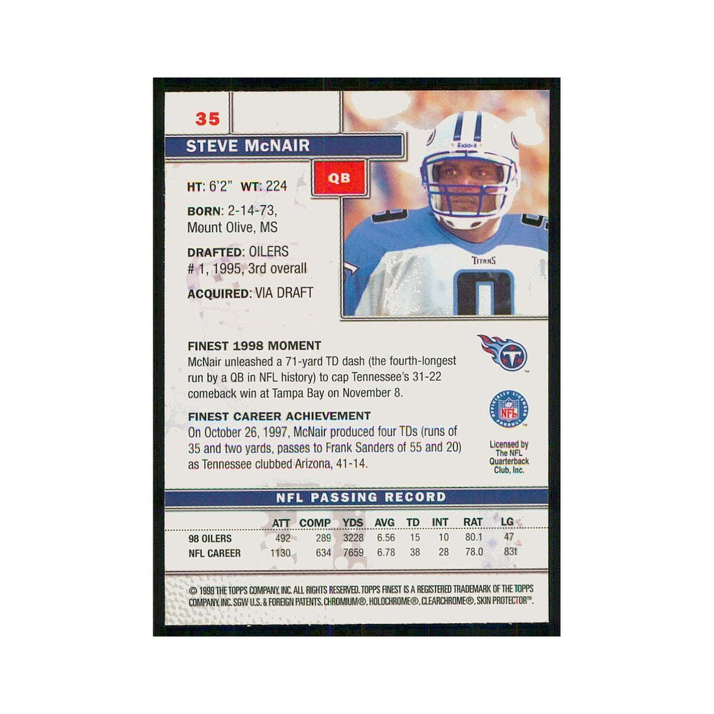1999 Topps Finest w Coating Steve McNair Titans #35