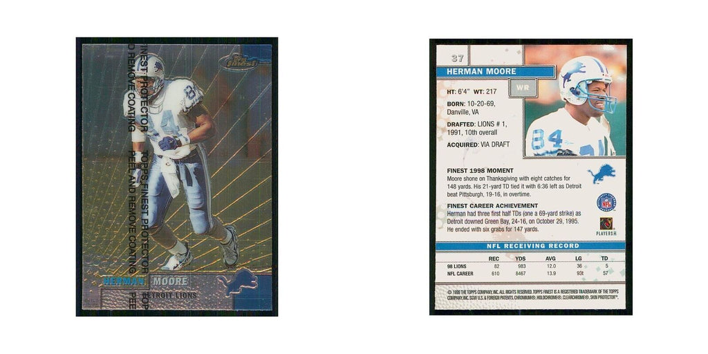 1999 Topps Finest w Coating Herman Moore Lions #37