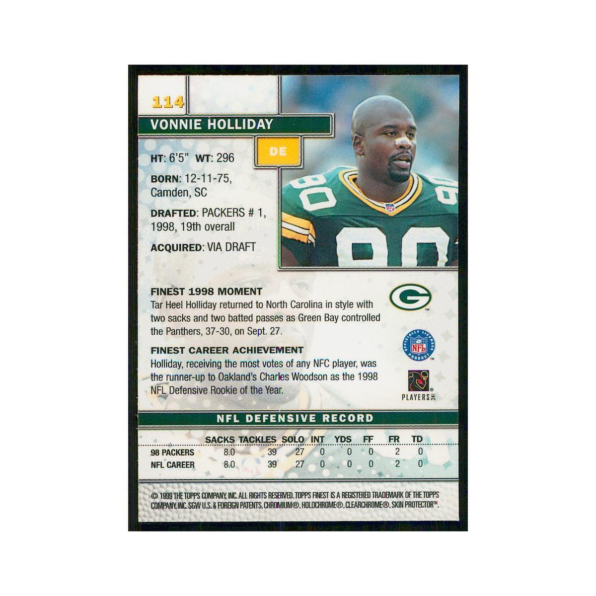 1999 Topps Finest w Coating Vonnie Holliday Packers #114
