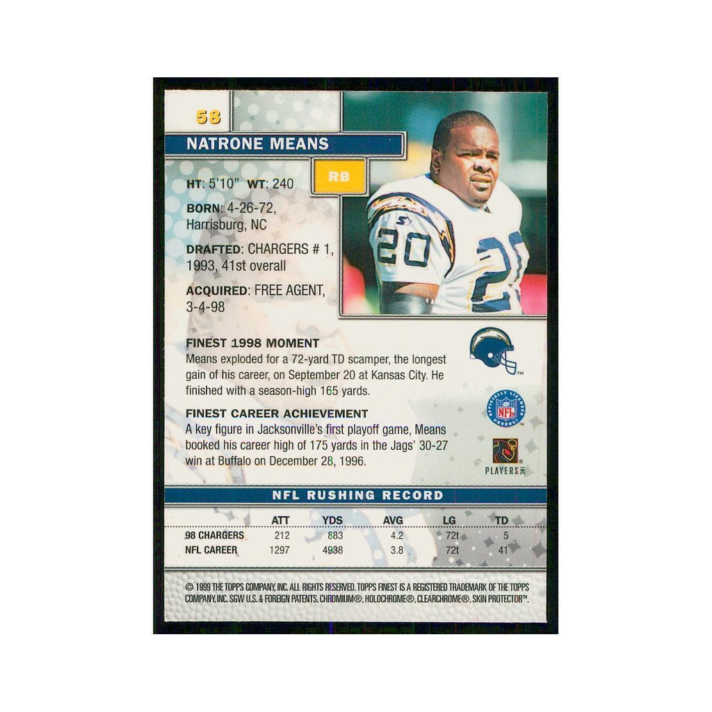 1999 Topps Finest w Coating Natrone Means San Diego Chargers #58