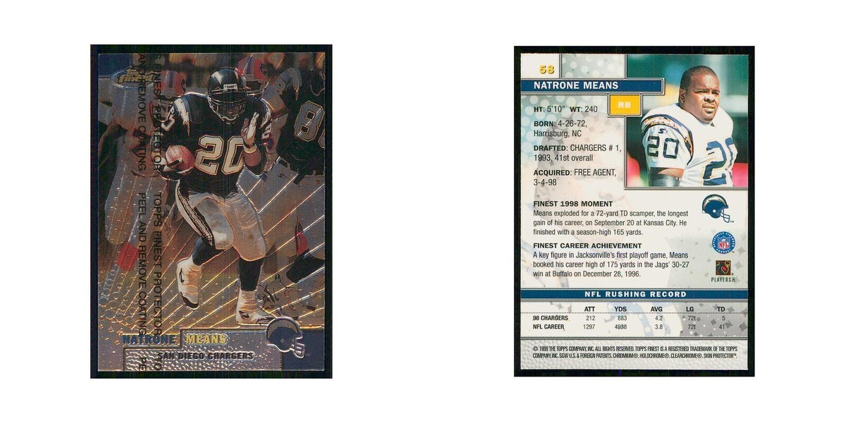1999 Topps Finest w Coating Natrone Means San Diego Chargers #58