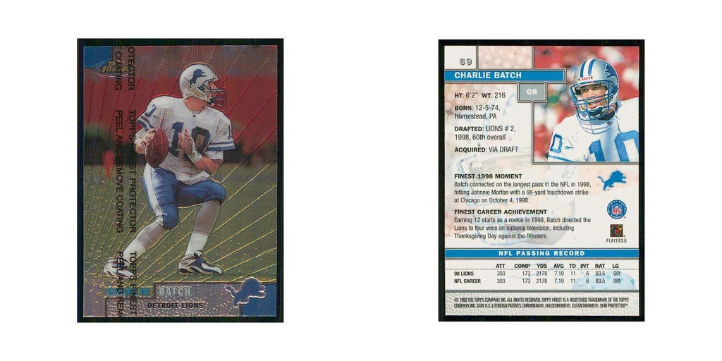 1999 Topps Finest w Coating Charlie Batch Lions #69