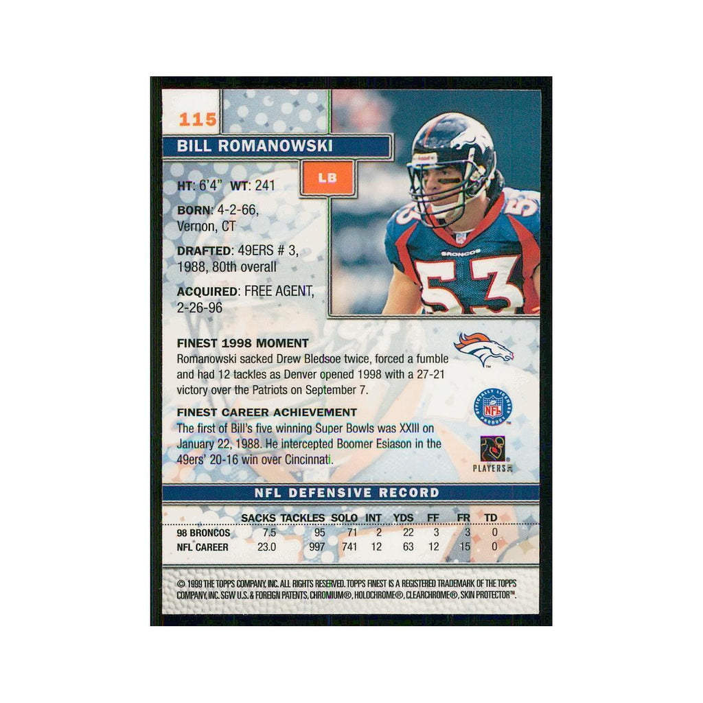 1999 Topps Finest w Coating Bill Romanowski Broncos #115