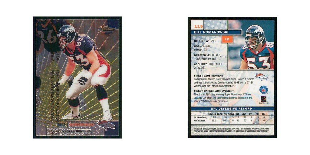 1999 Topps Finest w Coating Bill Romanowski Broncos #115