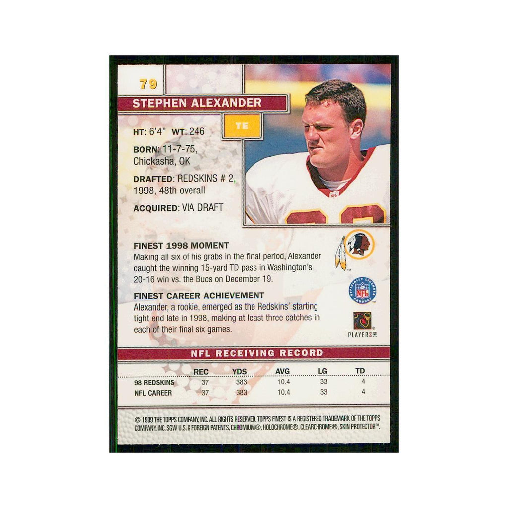 1999 Topps Finest w Coating Stephen Alexander Redskins #79