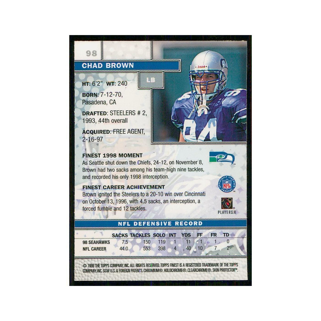1999 Topps Finest w Coating Chad Brown Seahawks #98