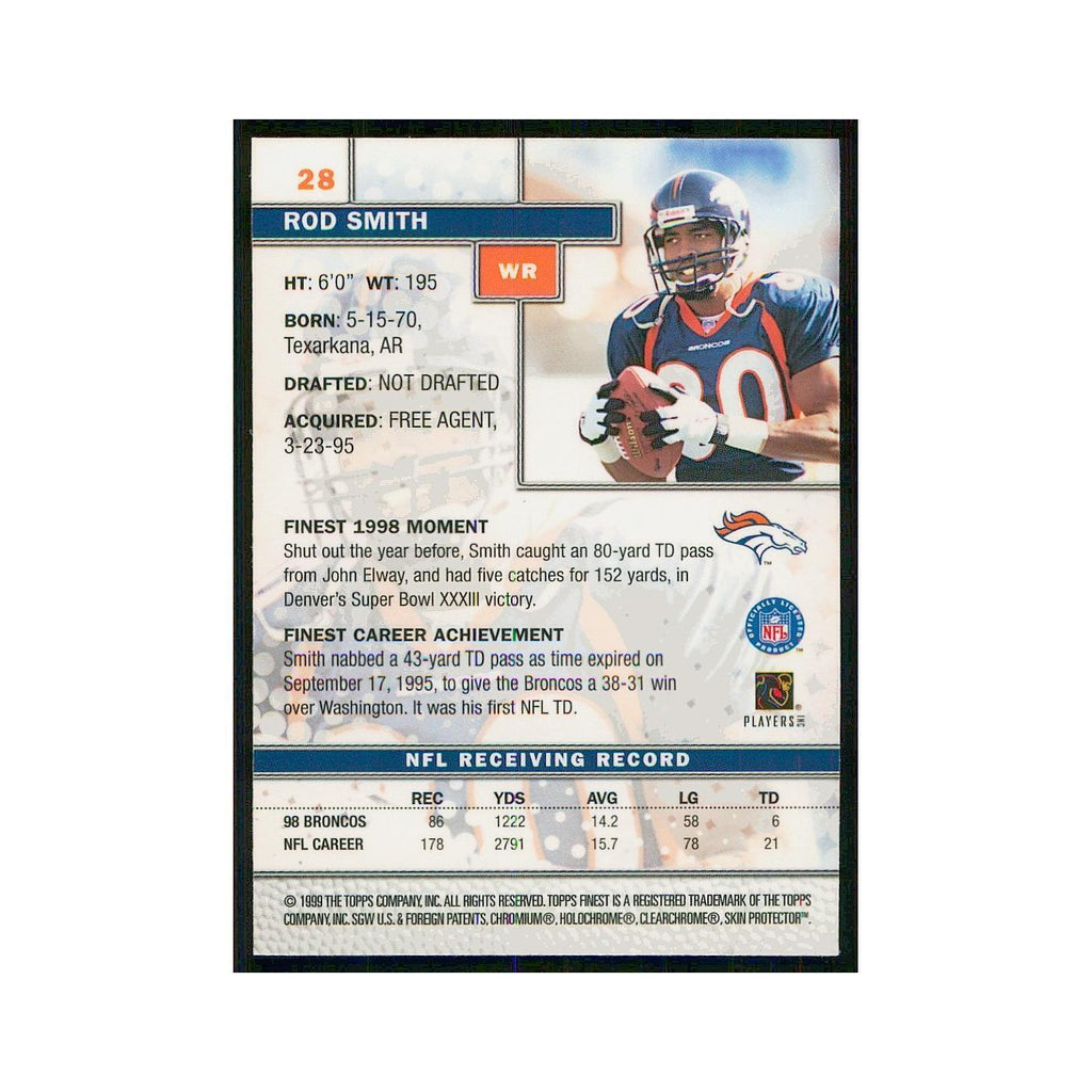 1999 Topps Finest w Coating Rod Smith Broncos #28