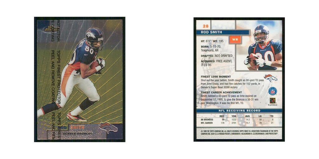 1999 Topps Finest w Coating Rod Smith Broncos #28