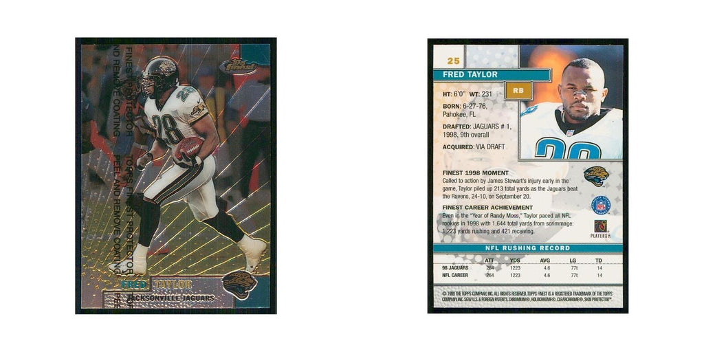 1999 Topps Finest w Coating Fred Taylor Jaguars #25