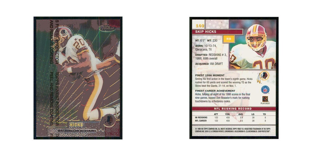 1999 Topps Finest w Coating Skip Hicks Redskins #102