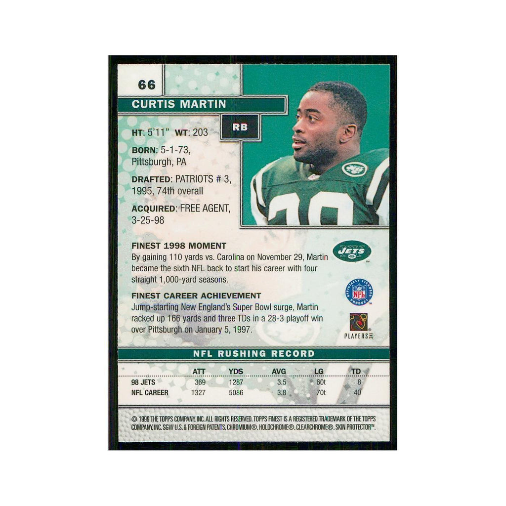 1999 Topps Finest w Coating Curtis Martin Jets #66