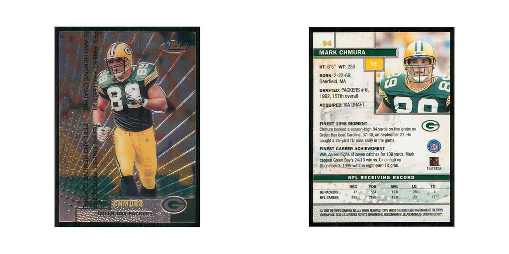 1999 Topps Finest w Coating Mark Chmura Packers #94