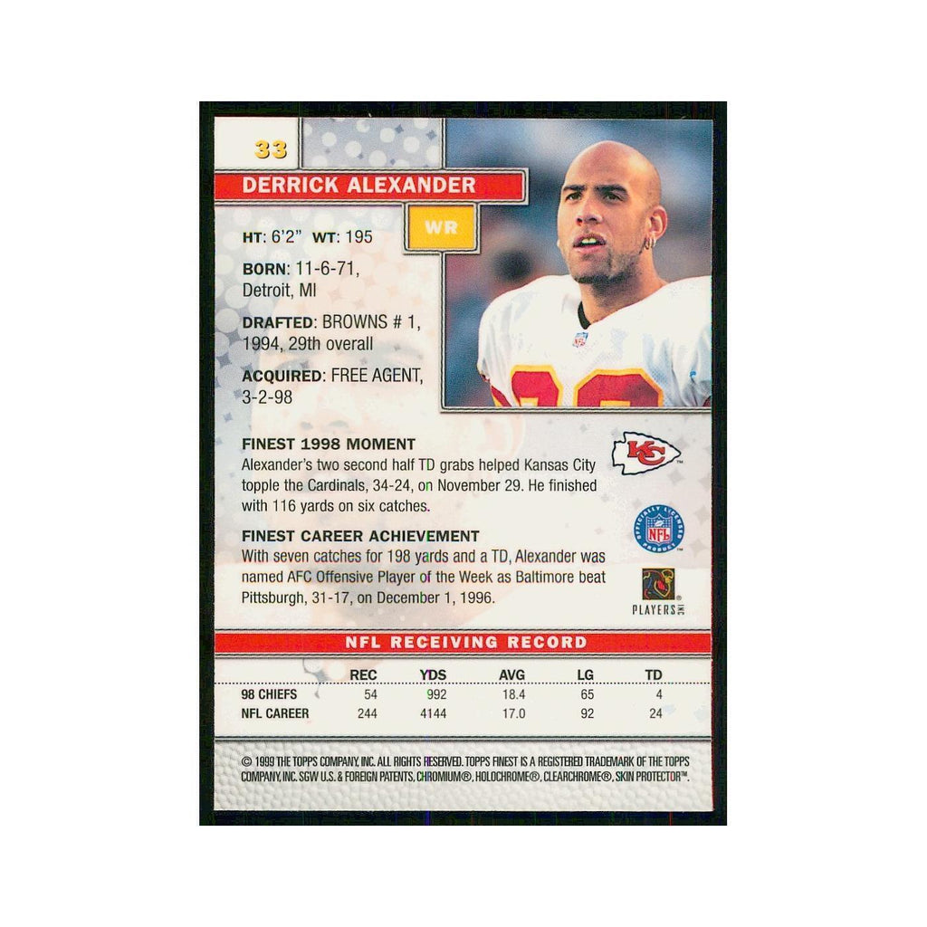 1999 Topps Finest w Coating Derrick Alexander Chiefs #33