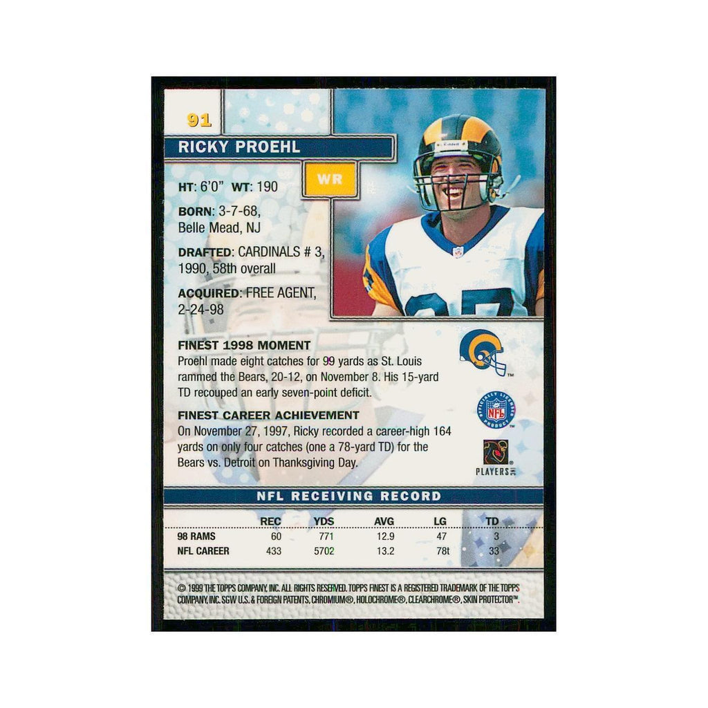 1999 Topps Finest w Coating Ricky Proehl St. Louis Rams #91