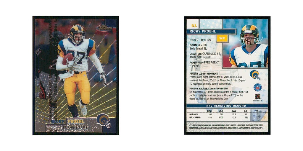 1999 Topps Finest w Coating Ricky Proehl St. Louis Rams #91