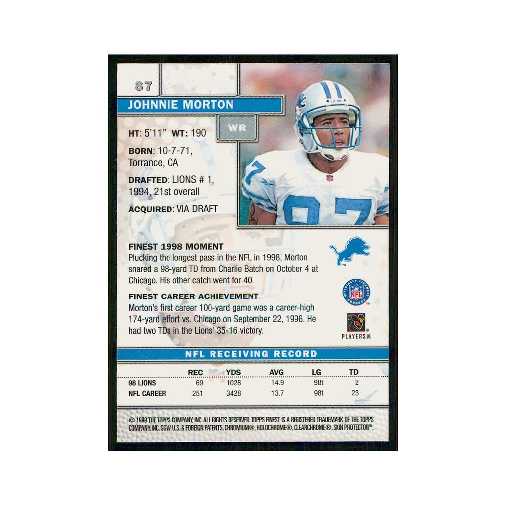 1999 Topps Finest w Coating Johnnie Morton Lions #87