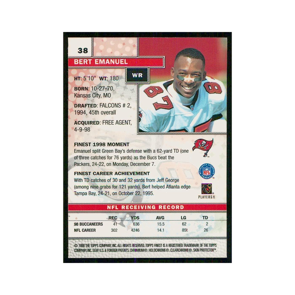 1999 Topps Finest w Coating Bert Emanuel Buccaneers #38