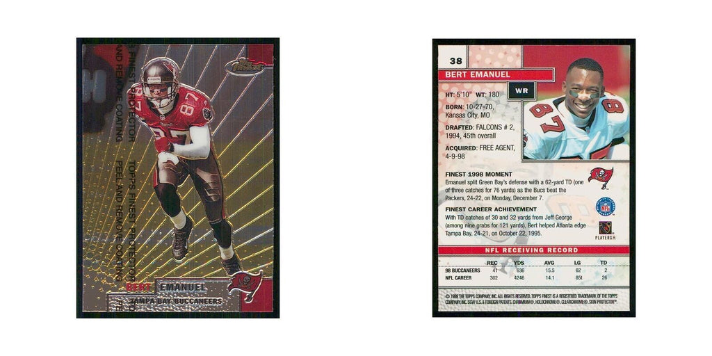 1999 Topps Finest w Coating Bert Emanuel Buccaneers #38