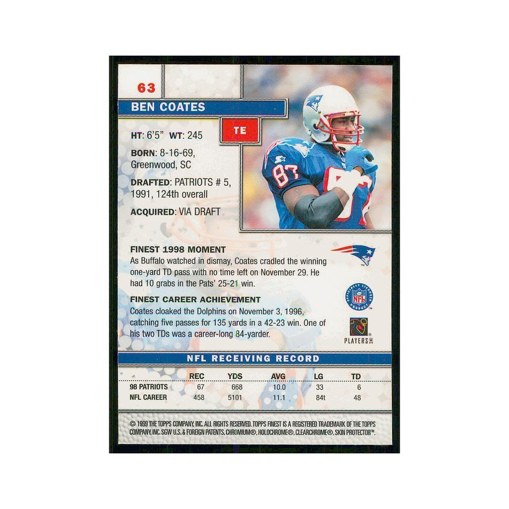 1999 Topps Finest w Coating Ben Coates Patriots #63