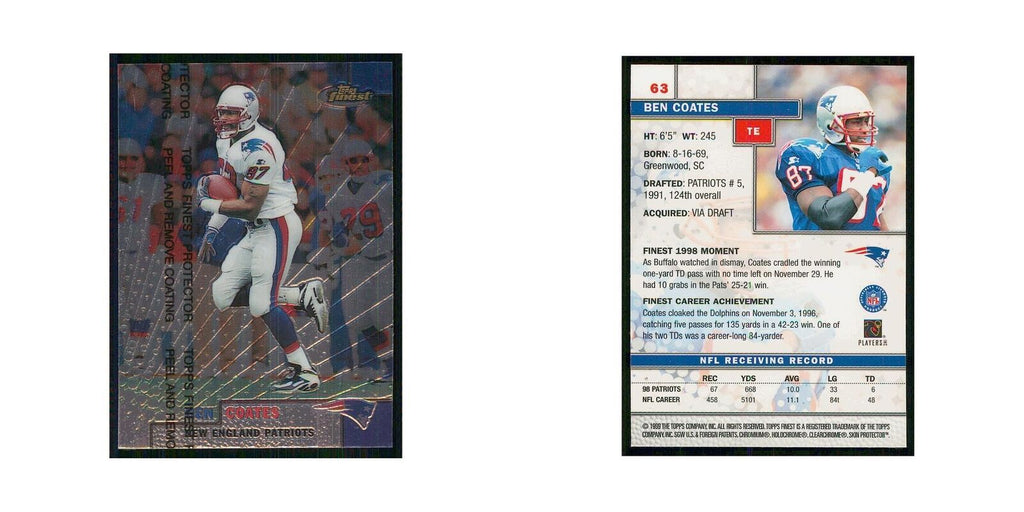 1999 Topps Finest w Coating Ben Coates Patriots #63