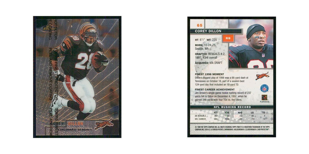 1999 Topps Finest w Coating Corey Dillon Bengals #65