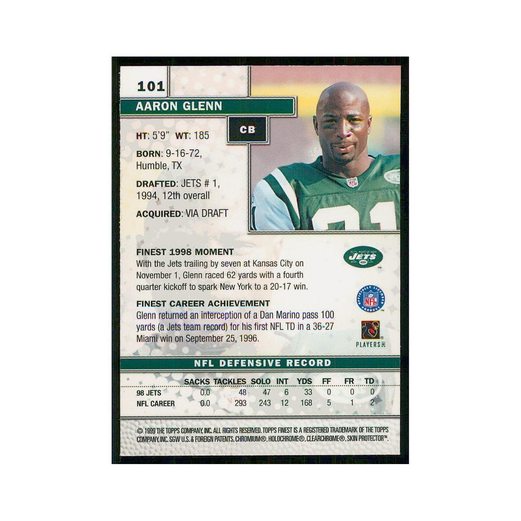 1999 Topps Finest w Coating Aaron Glenn Jets #101