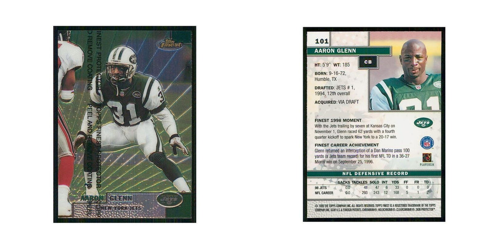 1999 Topps Finest w Coating Aaron Glenn Jets #101