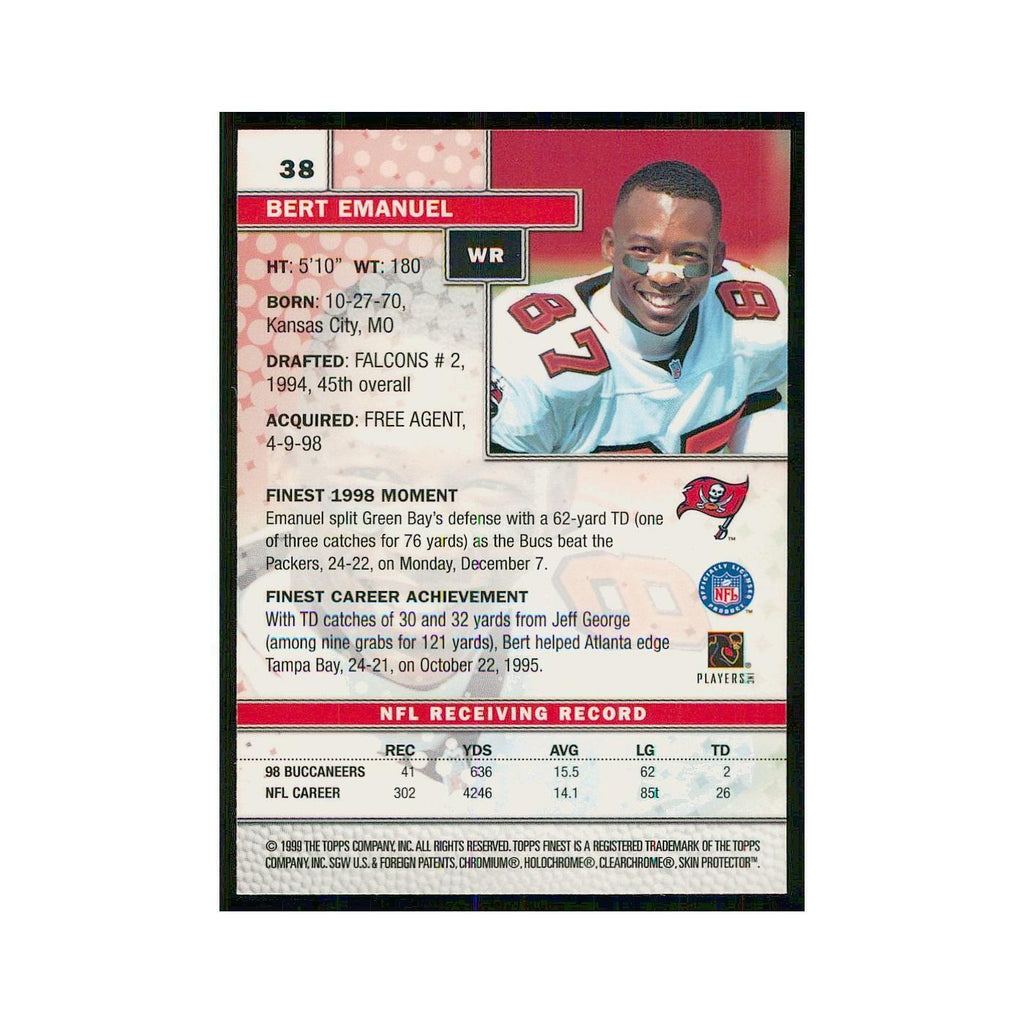 1999 Topps Finest w Coating Bert Emanuel Buccaneers #38
