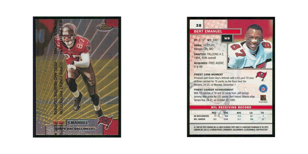 1999 Topps Finest w Coating Bert Emanuel Buccaneers #38