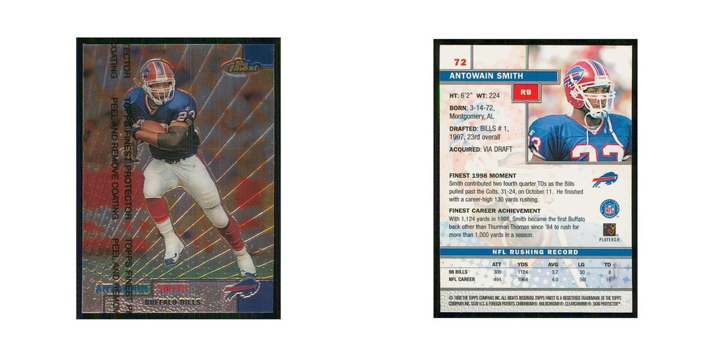 1999 Topps Finest w Coating Antowain Smith Bills #72